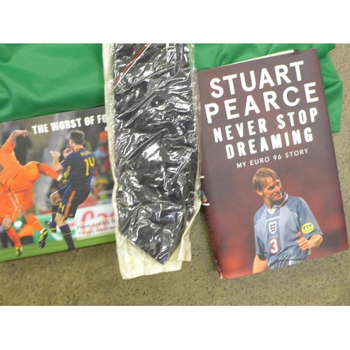 736 - Assorted football memorabilia books, replica shirts and ties including Nottingham Forest