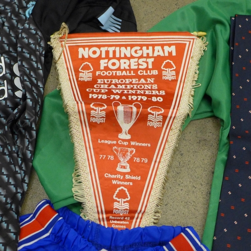 736 - Assorted football memorabilia books, replica shirts and ties including Nottingham Forest