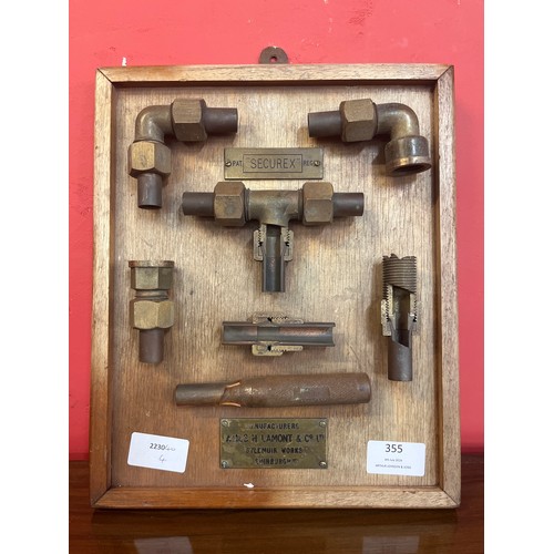 355 - A 'Securex' framed advertising salesmen sample of plumbing fittings, James Lamont & Co, Edinburgh