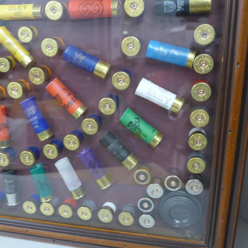 808A - A collection of empty gun cartridges mounted in a frame, 66cm x 66.5cm **PLEASE NOTE THIS LOT IS NOT... 