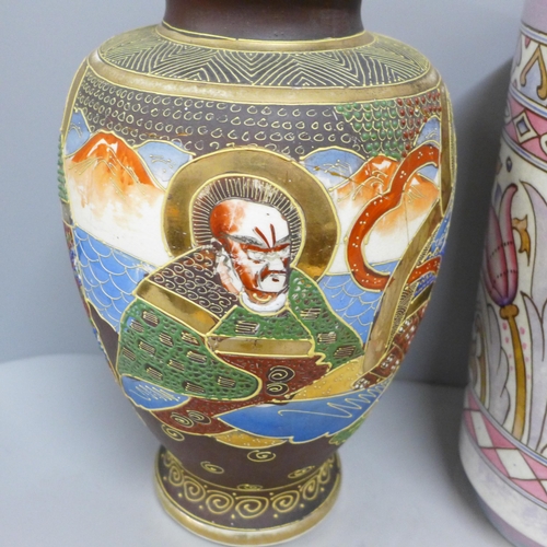 814 - A Charlotte Rhead lustre vase and a Japanese vase, both a/f