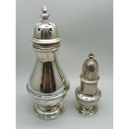 865 - Two silver shakers, 138g and 59g