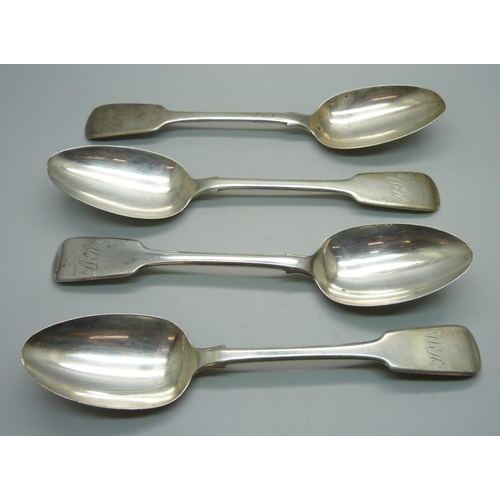 878 - A set of four silver serving spoons, maker SH.DC. Haynes & Cater Ltd., London 1845, 333g