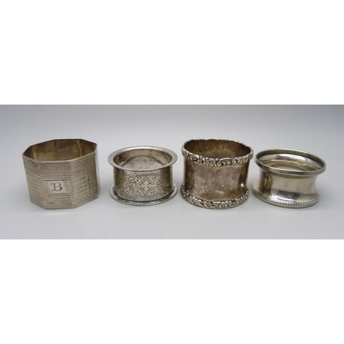 880 - Four silver napkin rings, 98g