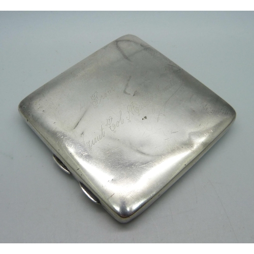 883 - A silver cigarette case, 116.8g, with inscription