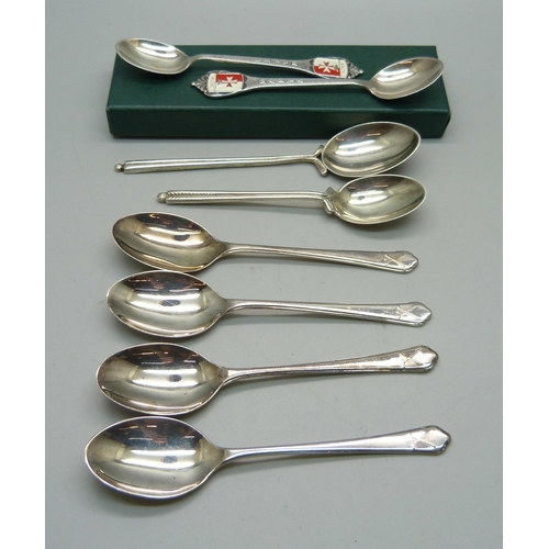 888 - Six silver golf spoons and two Danish silver spoons, 95g