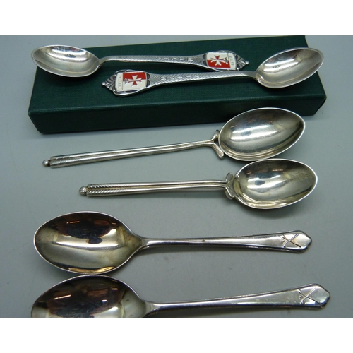 888 - Six silver golf spoons and two Danish silver spoons, 95g