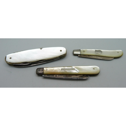 892 - Two silver penknives and one other