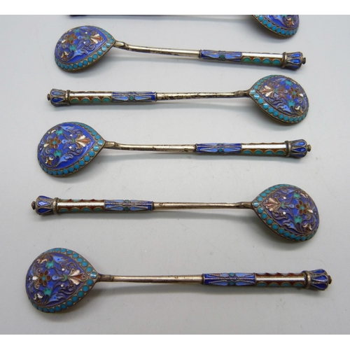 893 - A set of six Russian silver and enamelled spoons