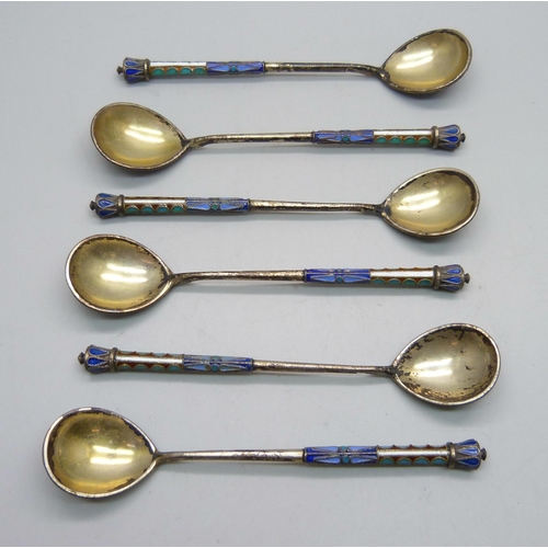 893 - A set of six Russian silver and enamelled spoons