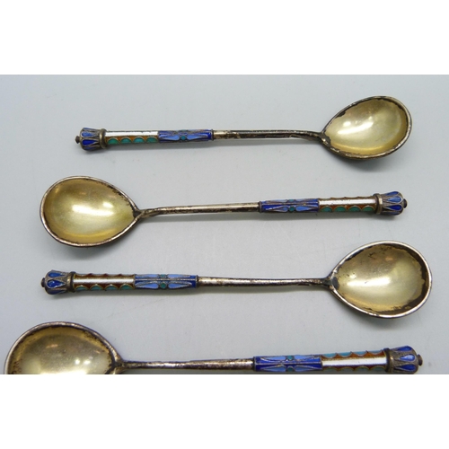 893 - A set of six Russian silver and enamelled spoons