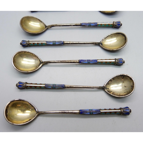 893 - A set of six Russian silver and enamelled spoons