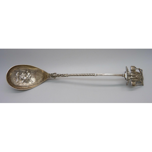 896 - A Dutch white metal spoon, 65g, 24.5cm