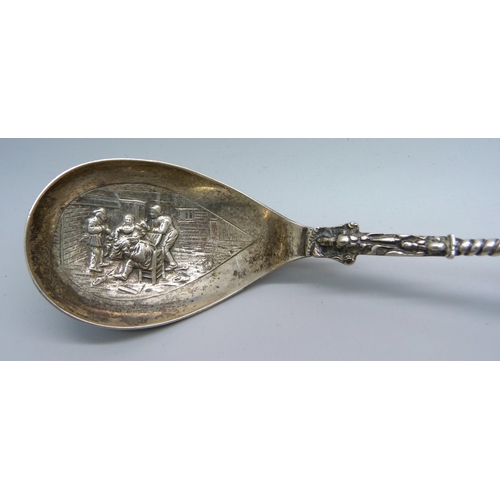 896 - A Dutch white metal spoon, 65g, 24.5cm