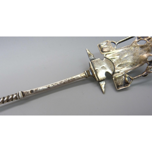 896 - A Dutch white metal spoon, 65g, 24.5cm