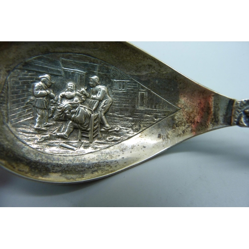 896 - A Dutch white metal spoon, 65g, 24.5cm