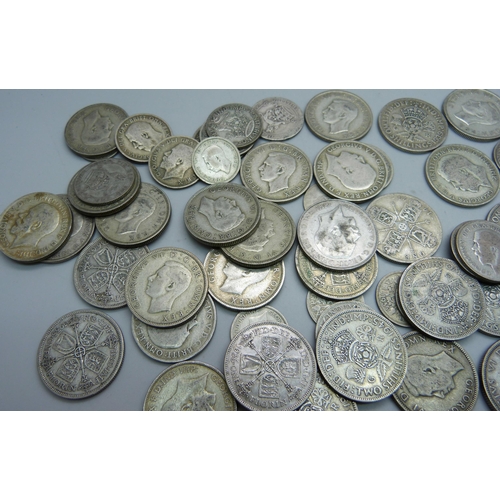 897 - Assorted pre 1946 coins, florins, shillings and sixpence, 477g