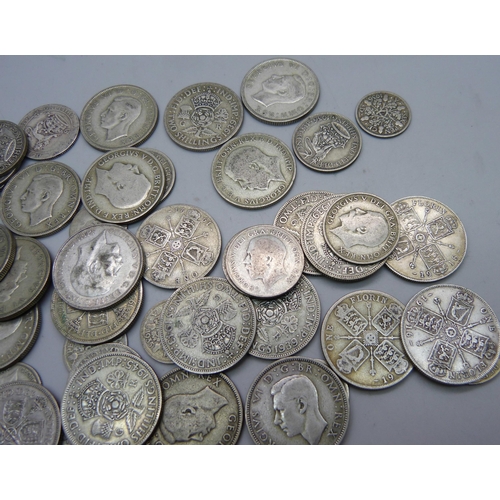 897 - Assorted pre 1946 coins, florins, shillings and sixpence, 477g