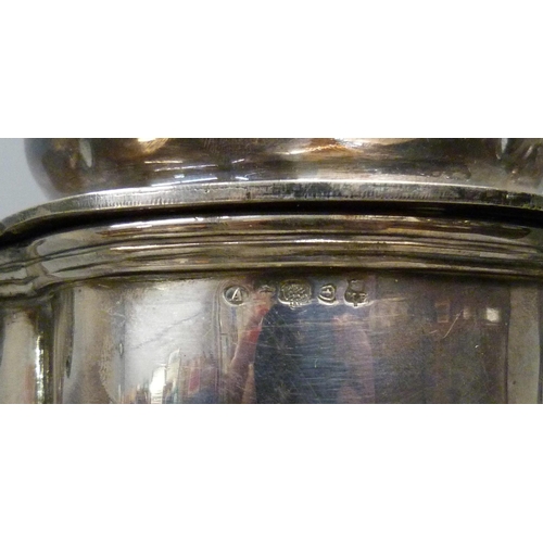 900 - A large white metal flagon, marks on the rim, 36cm tall, (1400g)