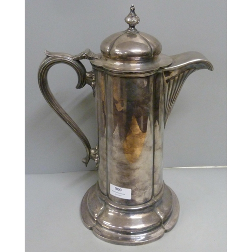 900 - A large white metal flagon, marks on the rim, 36cm tall, (1400g)