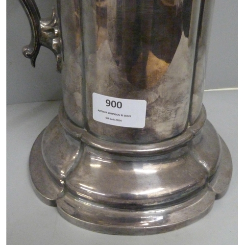 900 - A large white metal flagon, marks on the rim, 36cm tall, (1400g)