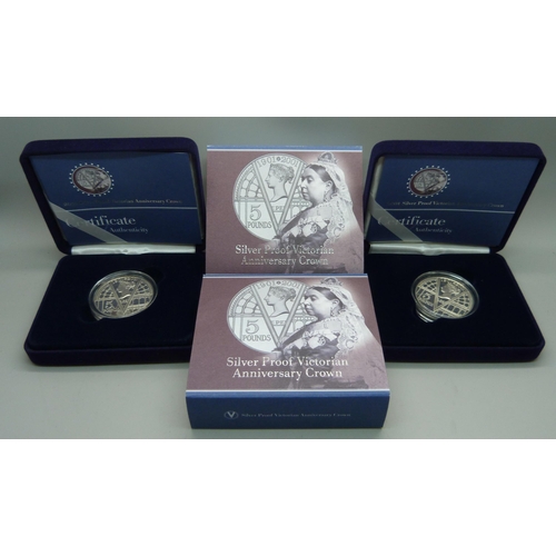 902 - Two The Royal Mint silver proof Victorian Anniversary Crowns