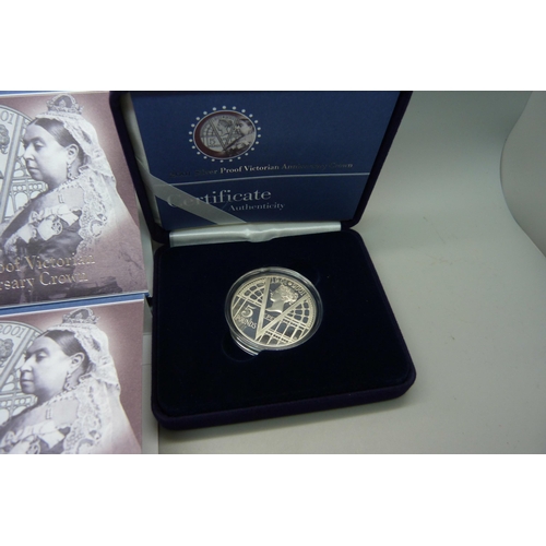 902 - Two The Royal Mint silver proof Victorian Anniversary Crowns