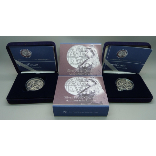 903 - Two The Royal Mint silver proof Victorian Anniversary Crowns