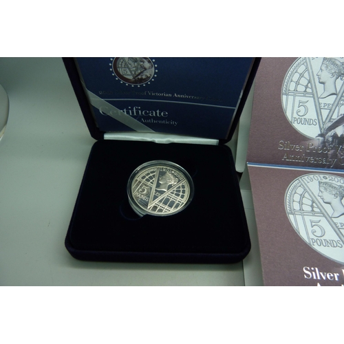 903 - Two The Royal Mint silver proof Victorian Anniversary Crowns