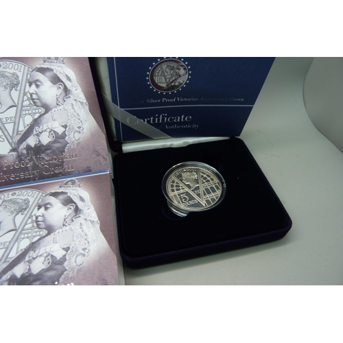 903 - Two The Royal Mint silver proof Victorian Anniversary Crowns