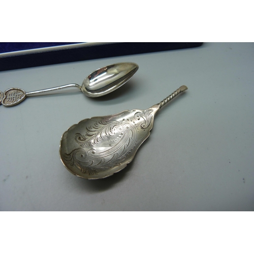 905 - Five silver spoons, one a/f, 51g, (two 800 silver)