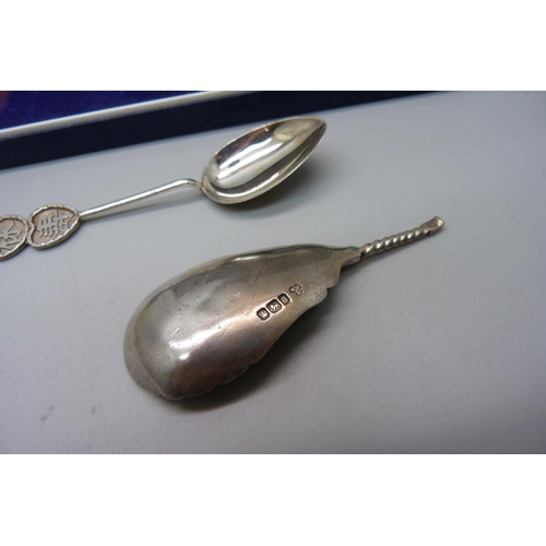 905 - Five silver spoons, one a/f, 51g, (two 800 silver)