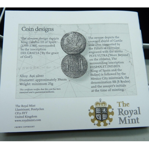 916 - The Royal Mint Lost at Sea 1784 8-Reale silver coin, cased