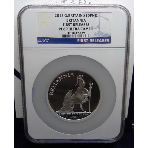 917 - A 2013 first strike Silver Proof 5oz. Britannia, 999/1000 silver, UK Proof, limited edition, cased, ... 