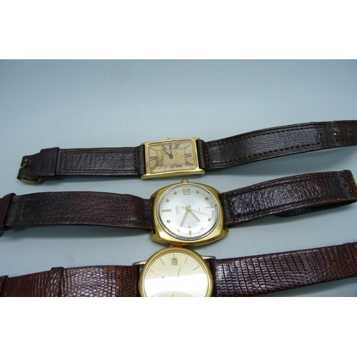 923 - Six wristwatches including Roamer, Accurist, Seiko and Pierre Cardin with Australian opal set dial