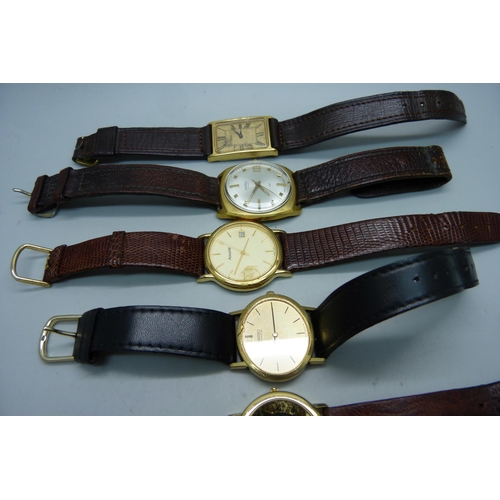 923 - Six wristwatches including Roamer, Accurist, Seiko and Pierre Cardin with Australian opal set dial