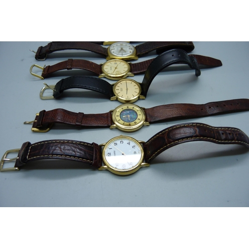 923 - Six wristwatches including Roamer, Accurist, Seiko and Pierre Cardin with Australian opal set dial