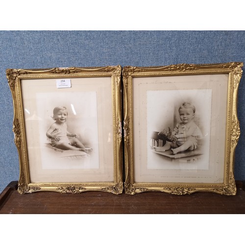 294 - Two photographs of children in gilt frames