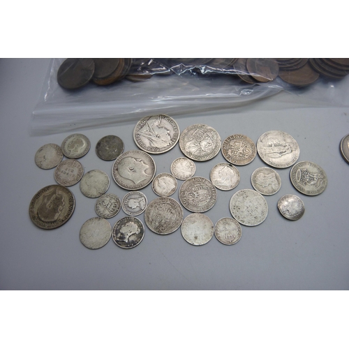 932 - A collection of pre 1920 silver coins including Victorian, 100g, and other coins