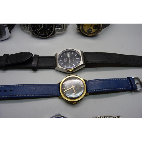 938 - Six wristwatches including two Seiko 5, Ingersoll Digital and Citizen chronograph automatic