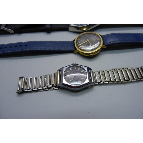 938 - Six wristwatches including two Seiko 5, Ingersoll Digital and Citizen chronograph automatic