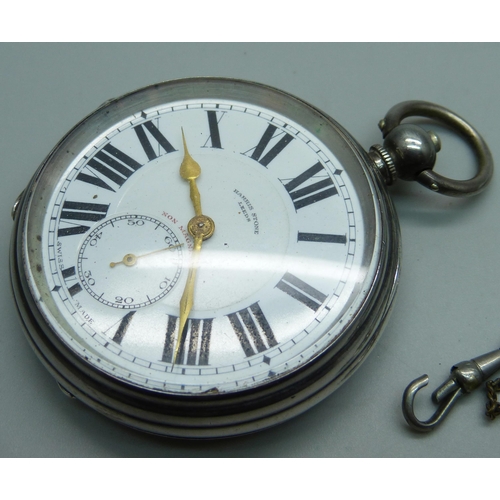 961 - A silver cased pocket watch, with keys, Harris Stone, Leeds, the case marked '2oz.'