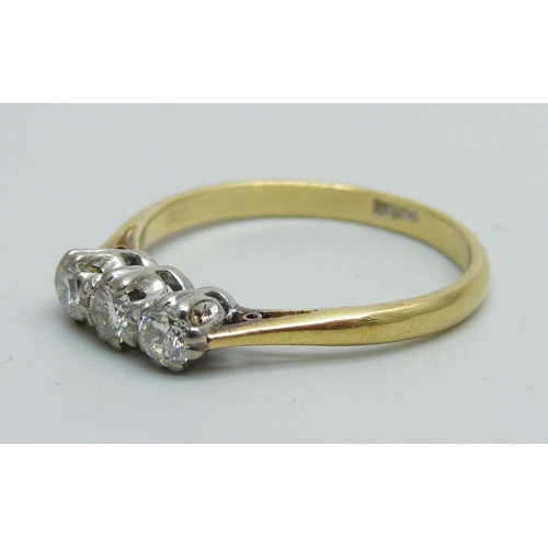 963 - An 18ct gold and diamond trilogy ring, 2.7g, Q, in a vintage box