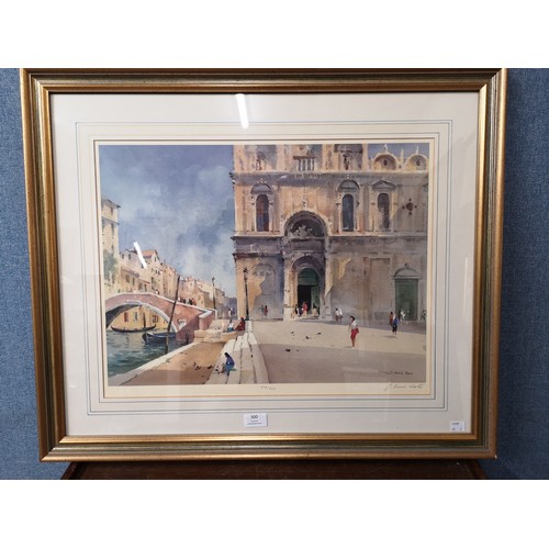 300 - A signed John Barrie Haste print, Venice, limited edition 272/350, framed and a William Russel Flint... 