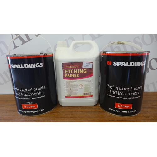 2168 - Two Tins of 5L Spaldings professional paint - Floorguard light grey (1 full and 1 part full) and a 5... 