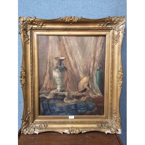 302 - M. W. Mitchell, still life with vase, oil on canvas, framed. Together with another oil painting and ... 