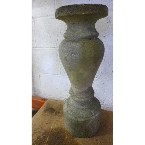 2173 - A three part stone effect concrete planter with pedestal base