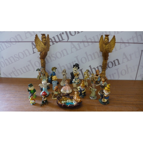 2201 - A collection of decorative figures including some Coalport and West German pottery