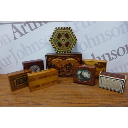 2206 - A crate of assorted trinket boxes including wooden and ceramic trinket boxes