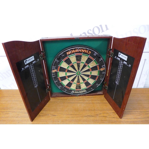 2269 - Three dartboards - two in wooden cabinets